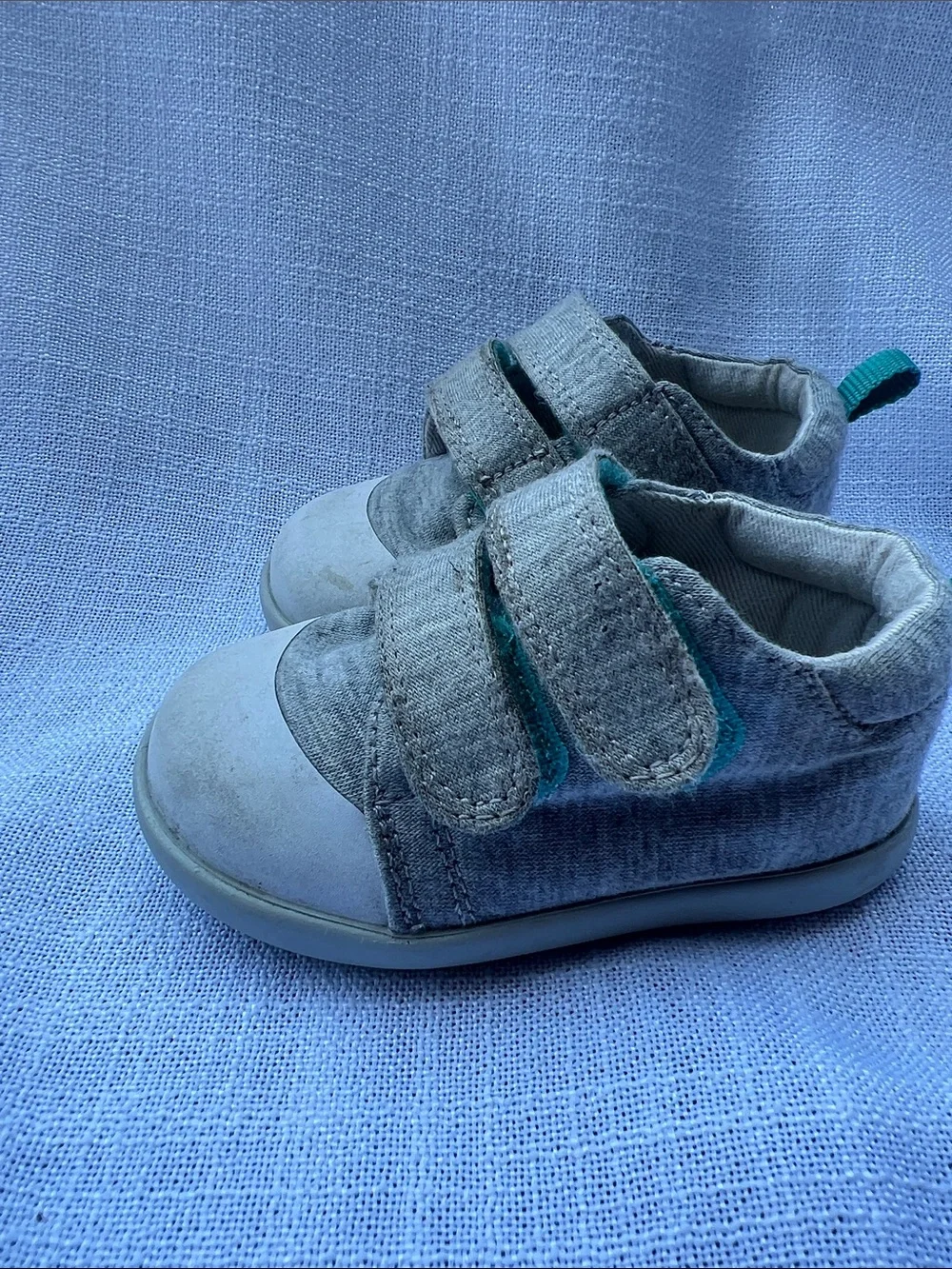 Ten Little Gray Canvas First Walker Shoes with Velcro Straps Size 4.5